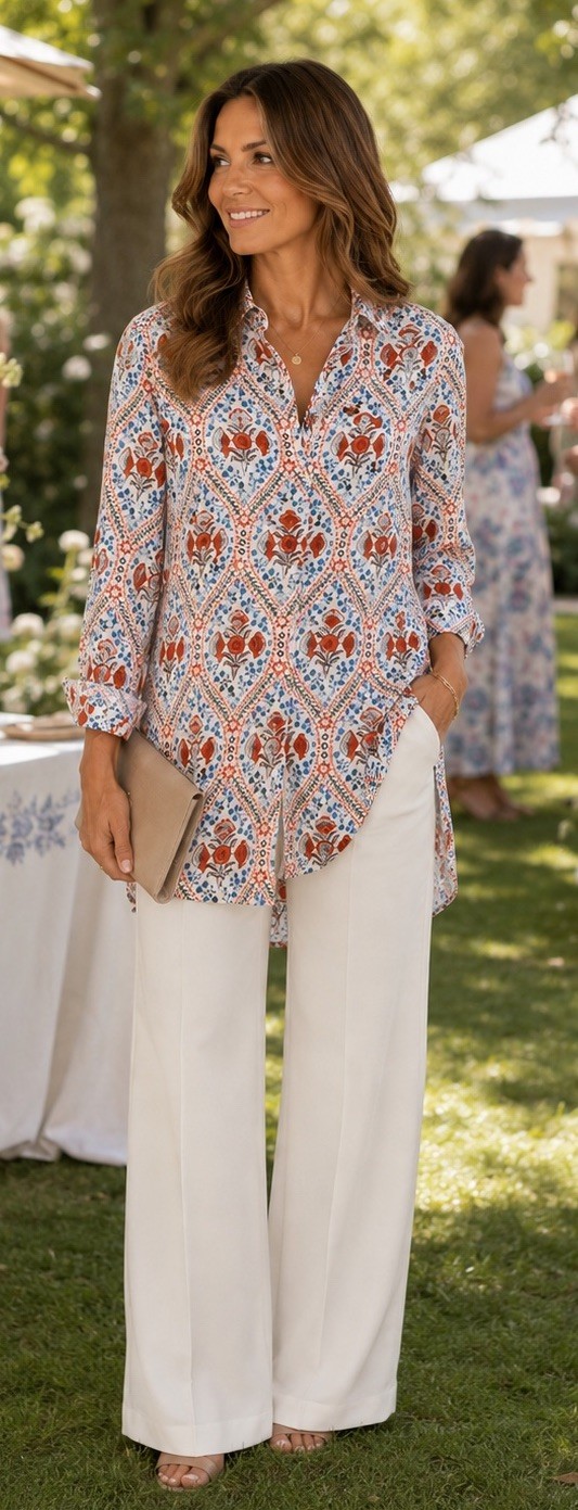 Boden Women’s Long Sleeve Linen Button-Up Linen Shirt, Poppy Bloom Size 8 Long