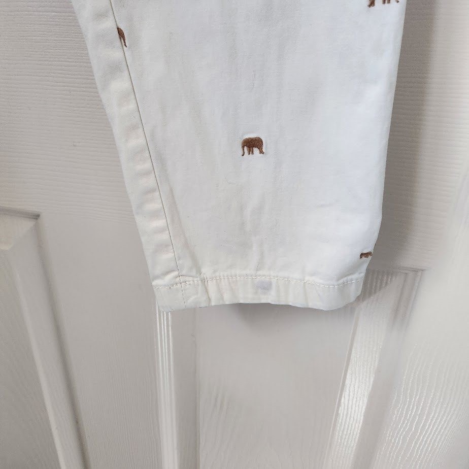 Talbots Womens 6P Relaxed Chino Pants Ivory Embroidered Elephant Cotton 178