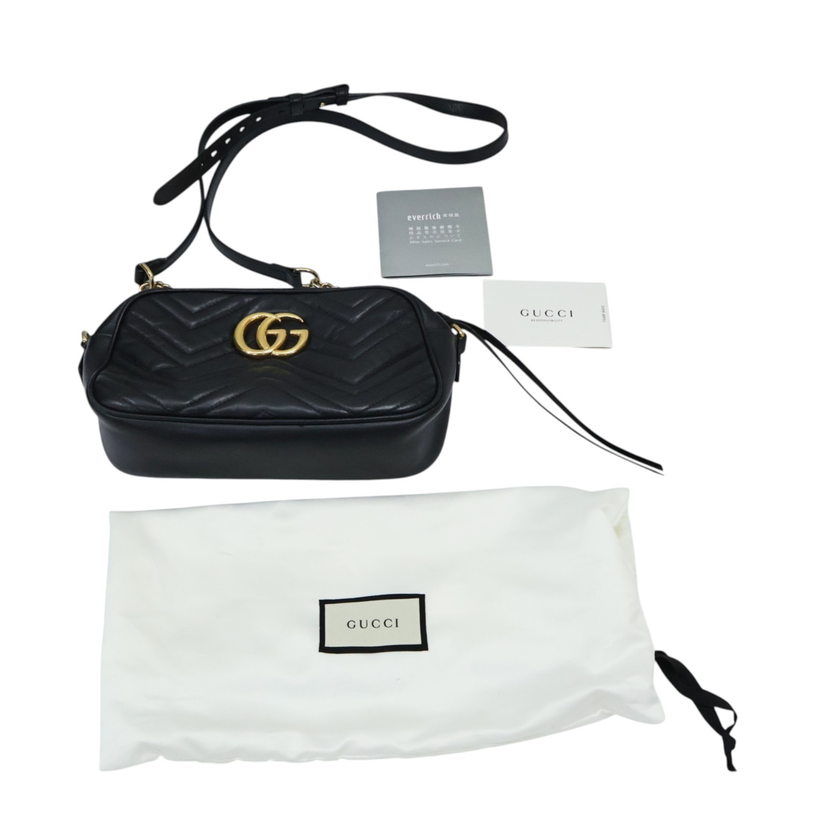 GUCCI GG Marmont Small Camera Shoulder Bag Black Matelasse Chevron Leather