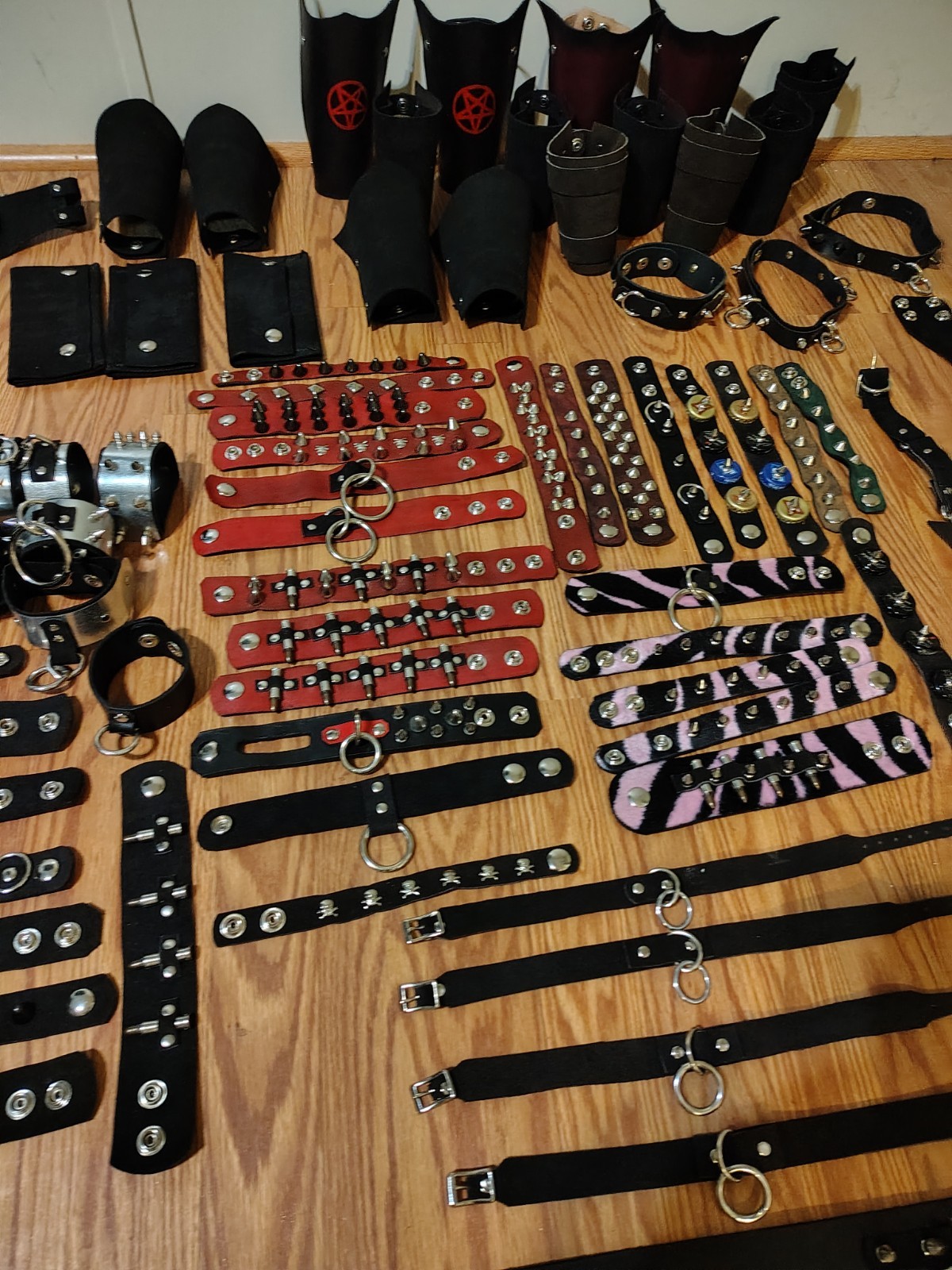 HUGE LOT of Leather Accessories Cuffs Collars Gauntlets Belts Wallets Goth Punk