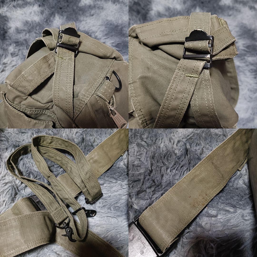 Authentic PORTER Military Body Bag 34x17x13cm Khaki Grunge 2Way with Wear