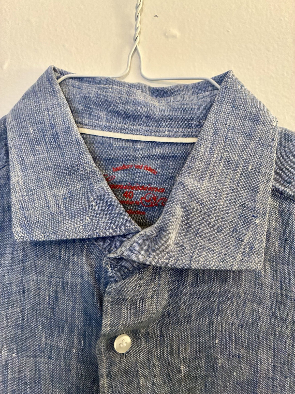 Camicissima men’s linen button-down Chambray blue Italian size 40 (15 1/2 US)