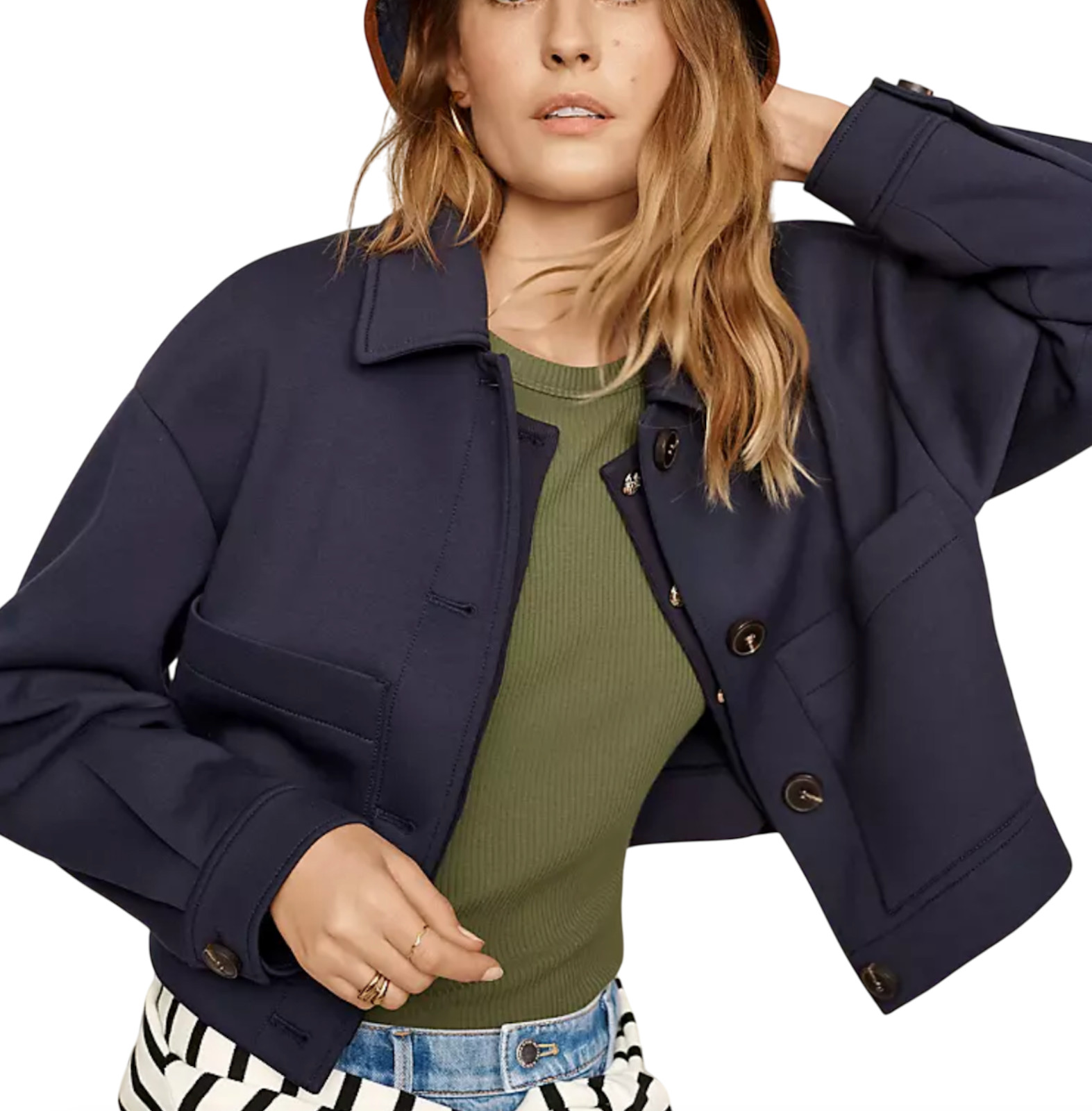 NEW ANN TAYLOR AT WEEKEND NIGHT SKY BLUE PETITE CROPPED SHIRT JACKET LP L