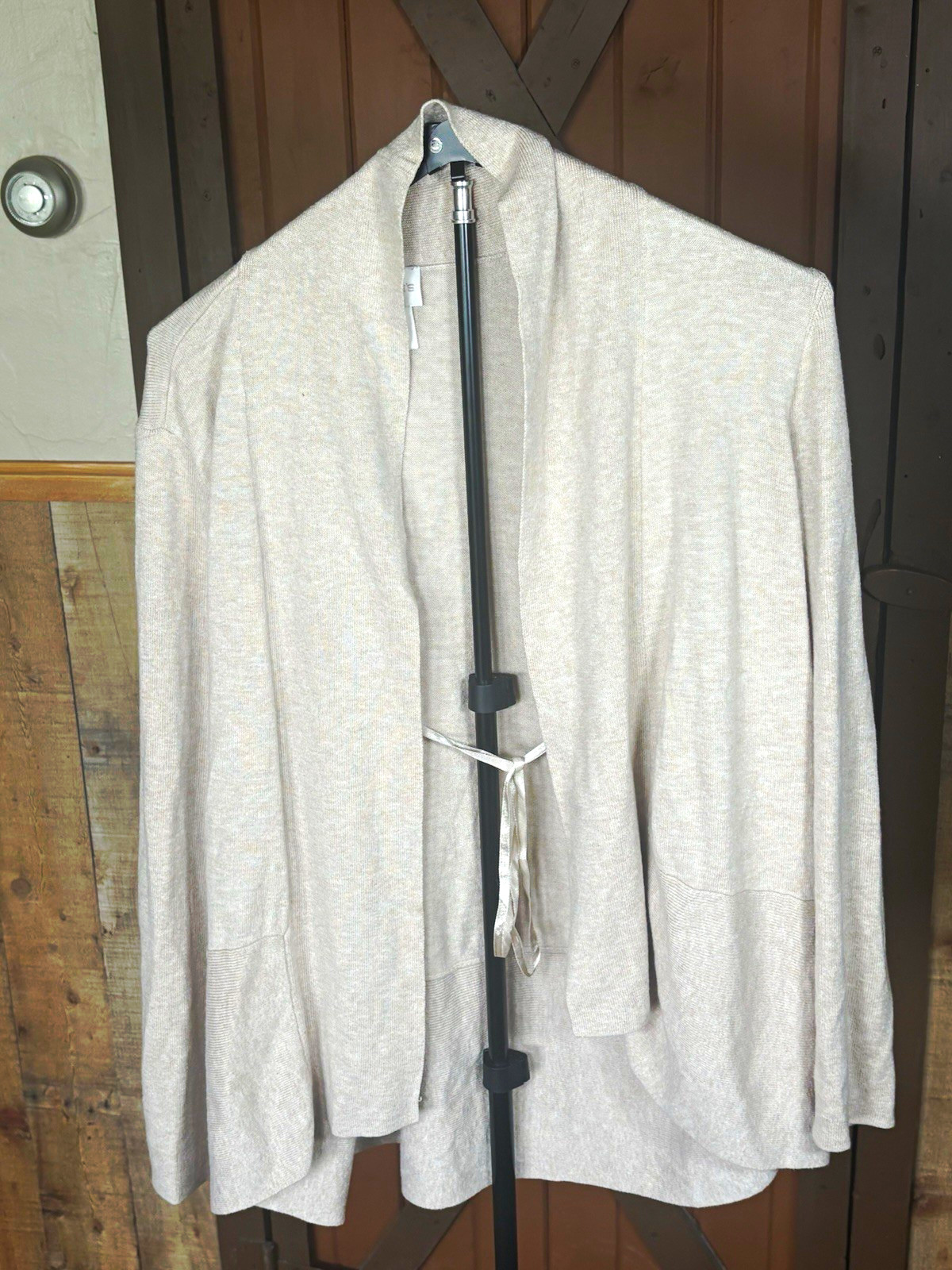 Chico’s Size 3 Beige Open Front Draped Cardigan Sweater Cotton Silk Blend