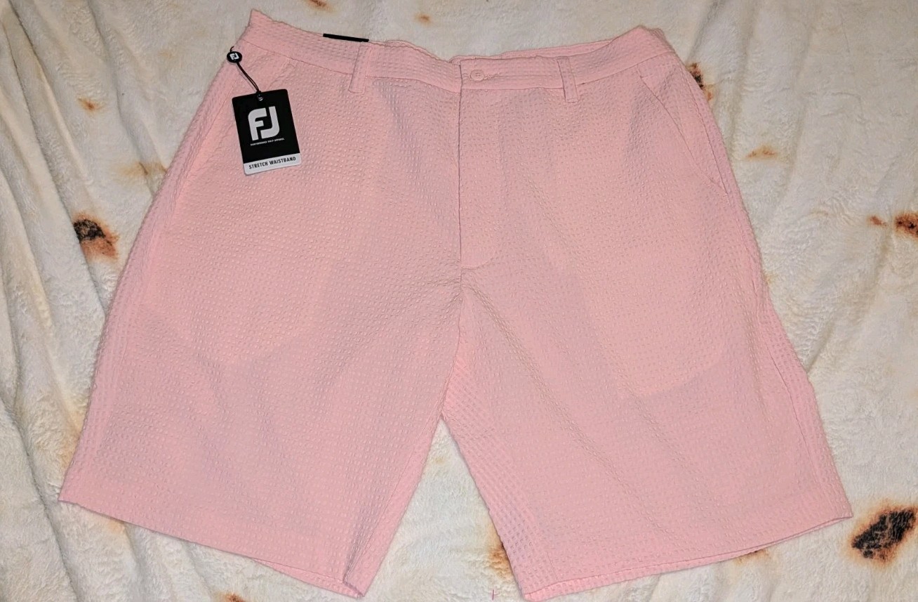 Footjoy Shorts Mens Size 38 Pink Performance Seersucker 4 Way Stretch