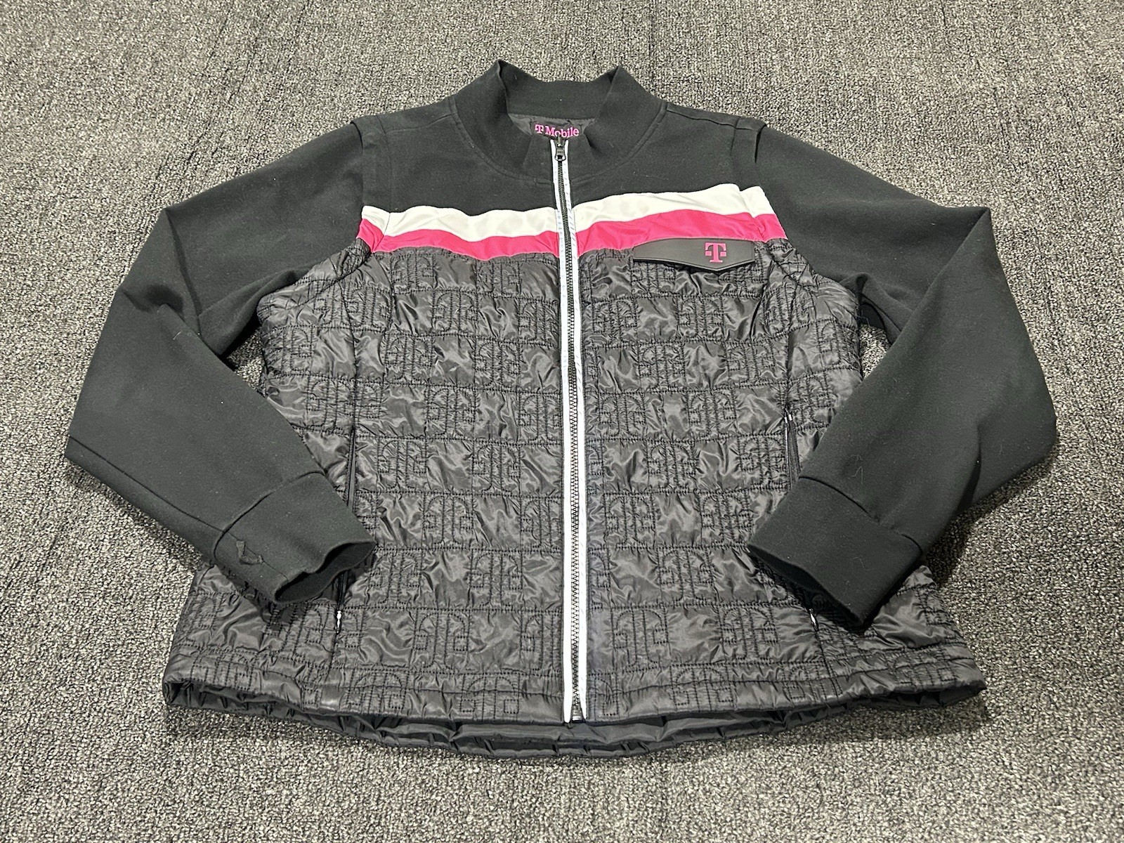 T-Mobile Jacket Women Large Full Zip Black Pink Logo Ribbed Long Sleeve Employee