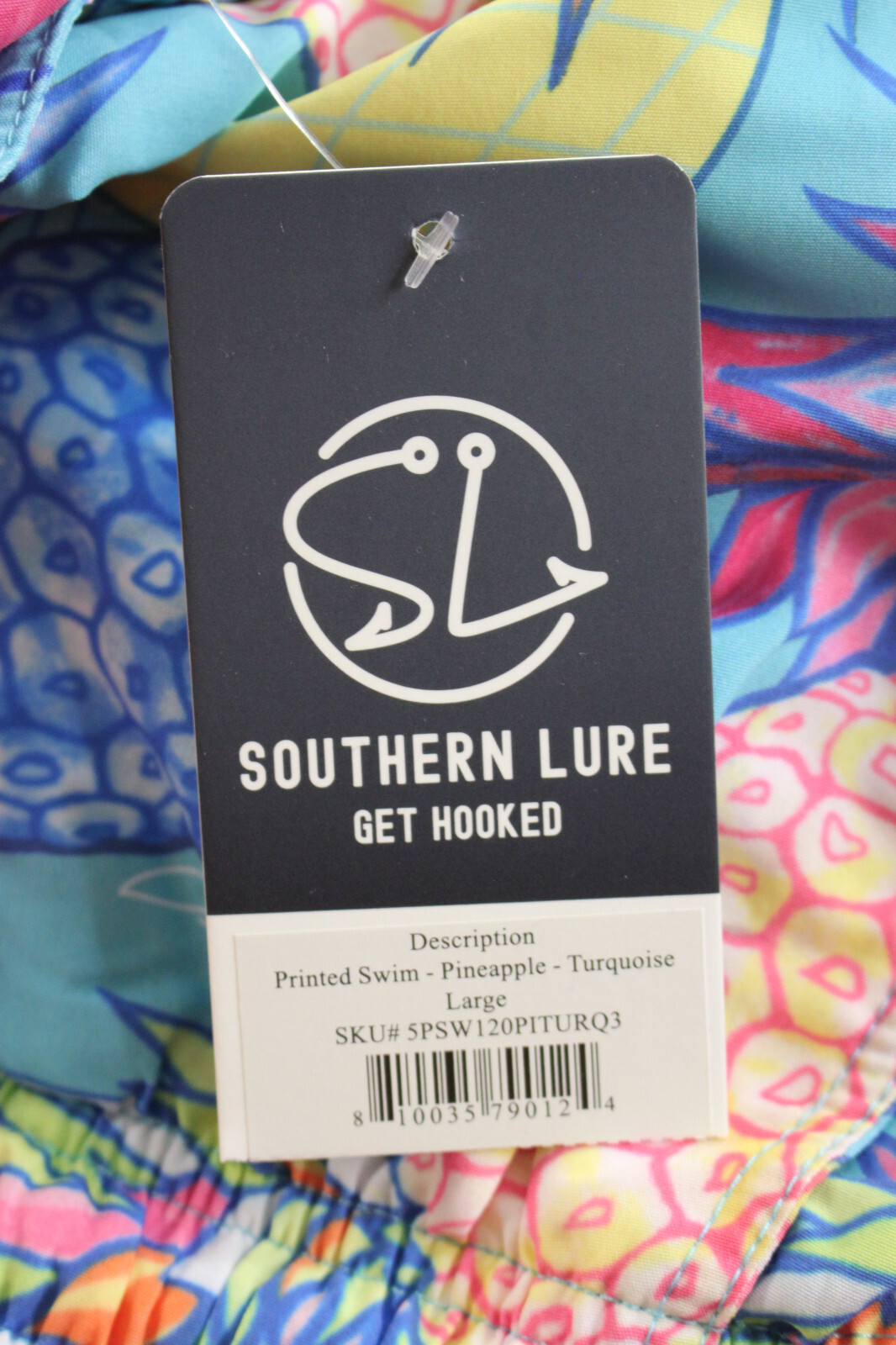 Southern Lure Mens Turquoise Pineapple Print Lined Drawstring Swim Shorts NWT L
