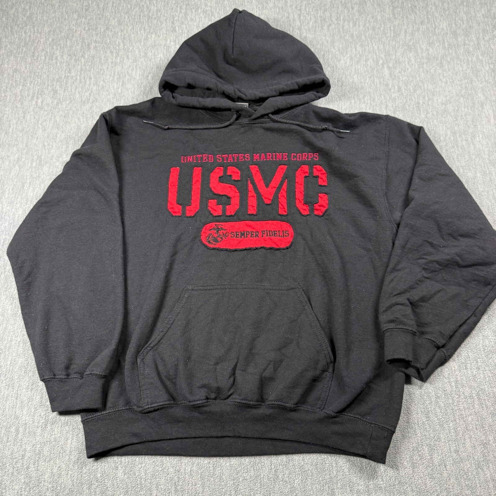MV Sport Sweatshirt Mens Medium Black USMC Semper Fidelis Graphic Fleece Hoodie