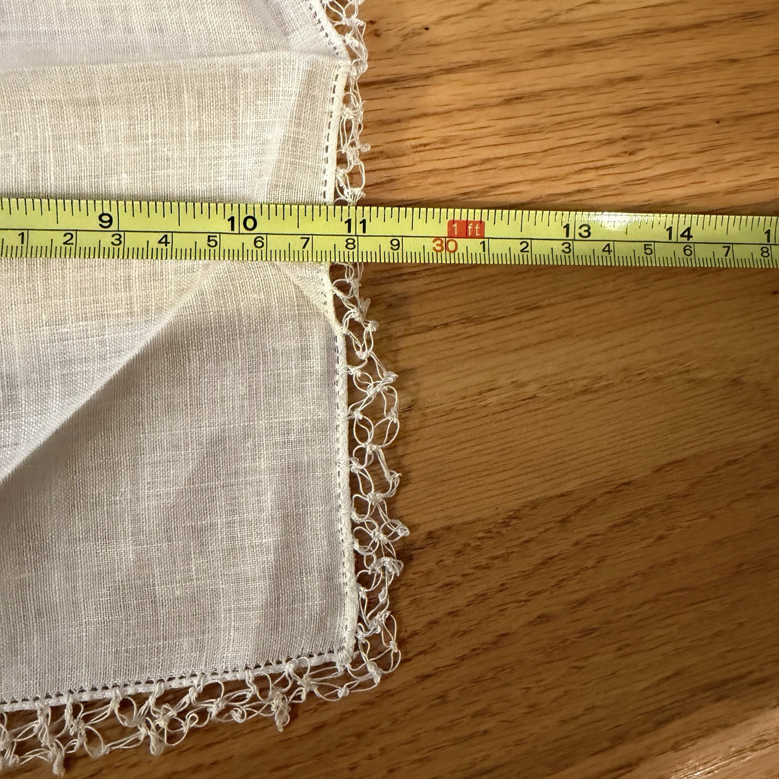 Vintage Linen Hanky White On White Hand Tatted Lace Edging 11”x11” Wedding