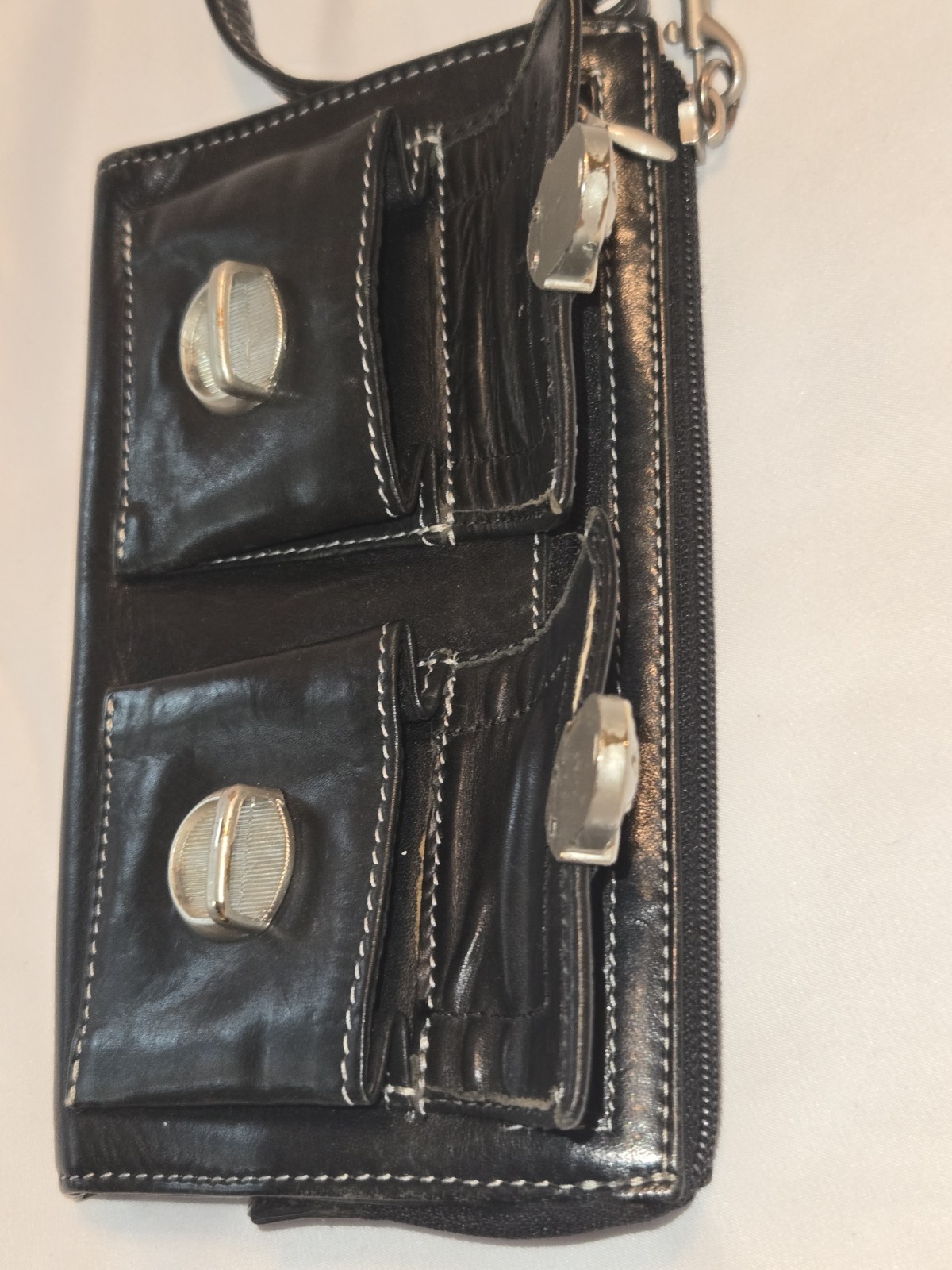 Nino Bossi Black Leather Double Push Lock • Zip Clutch Wallet Wristlet • EUC
