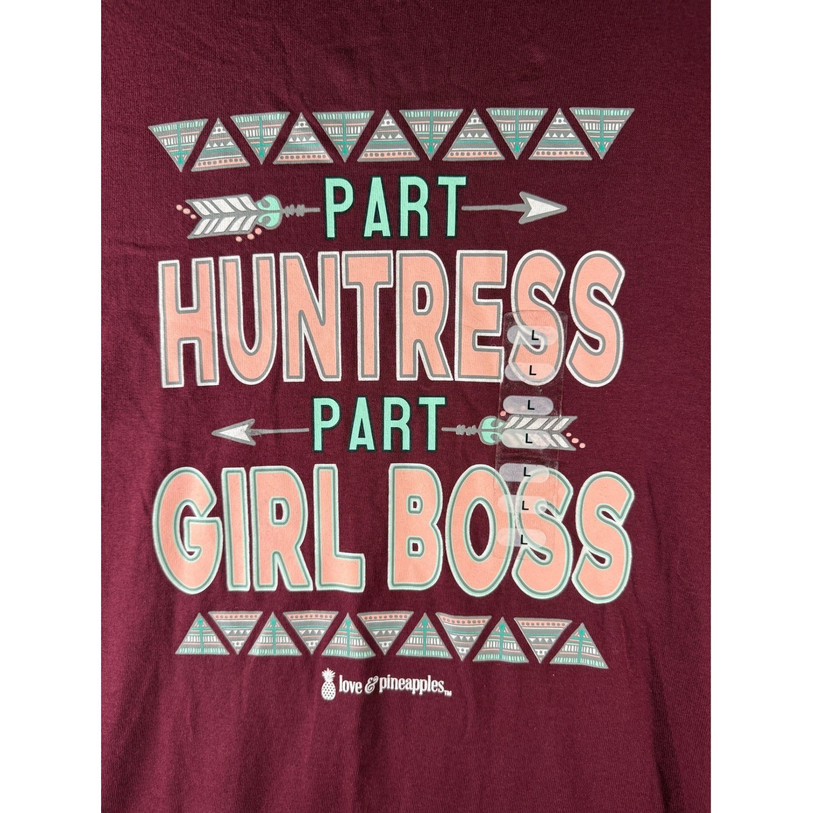 NWT Love & Pineapples Womens Part Huntress Part Girl Boss – T-Shirt Maroon L