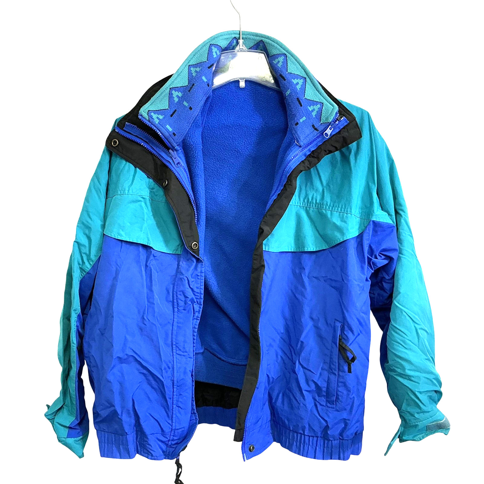 Vintage Hunt Club Jacket Mens Large Blue Teal 3-in-1 Zip Fleece Liner Ski 90s