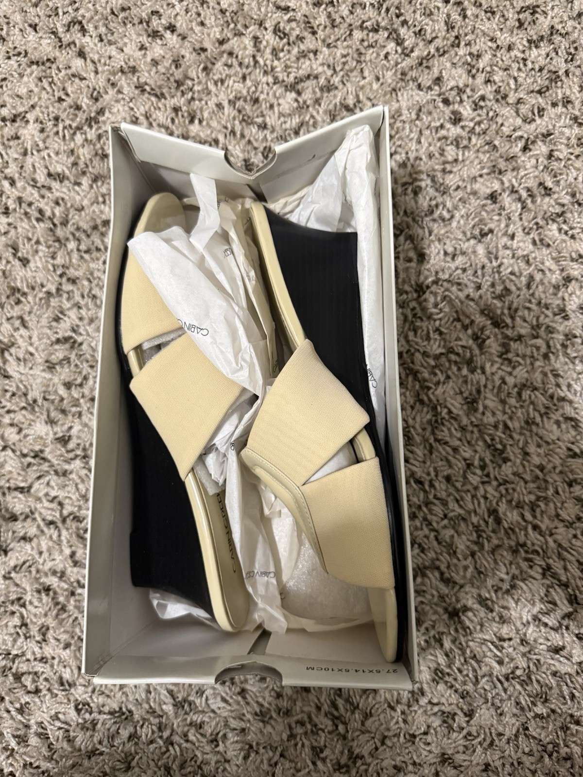 Cabin Creek Beige Synthetic Stretch Open Toe Wedge Slip On Mule Heels Women’s 9