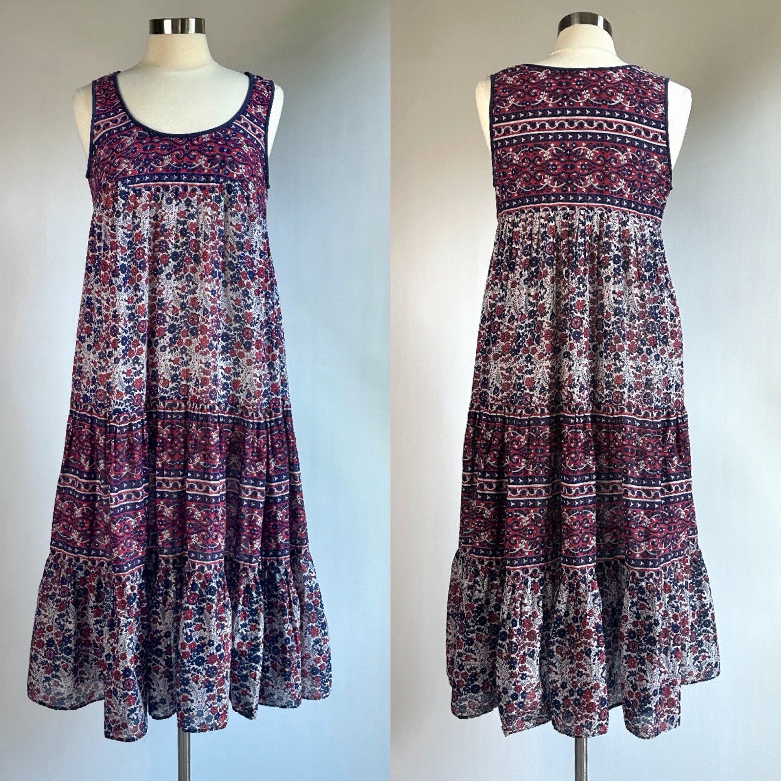 Vintage Kaiser 100% Cotton Tiered Gauze Dress with Optional Self Belt M/L