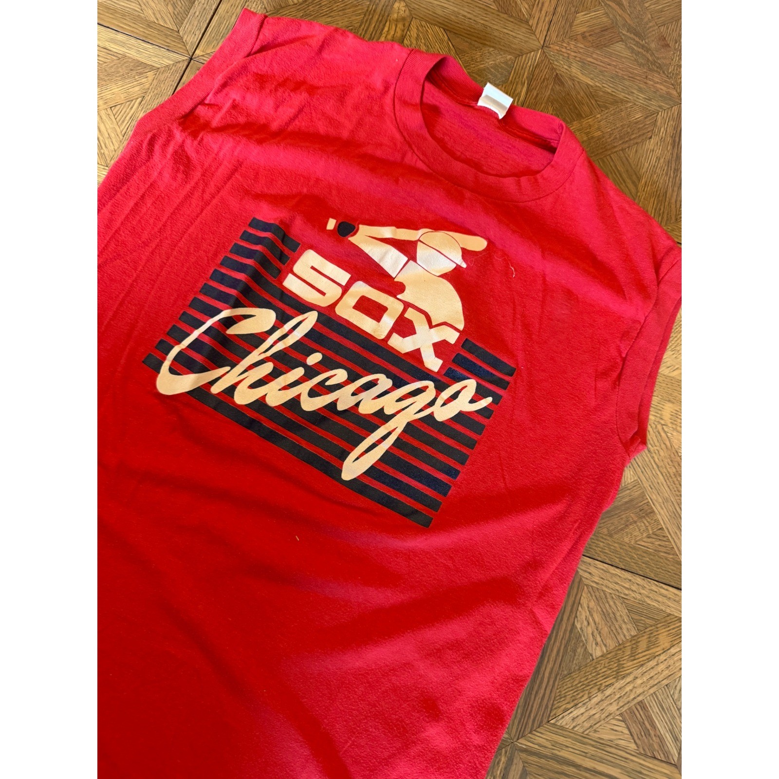 Vintage 80s Chicago White Sox Muscle Tee Red Ched Anvil Single Stitch Mens XL 10