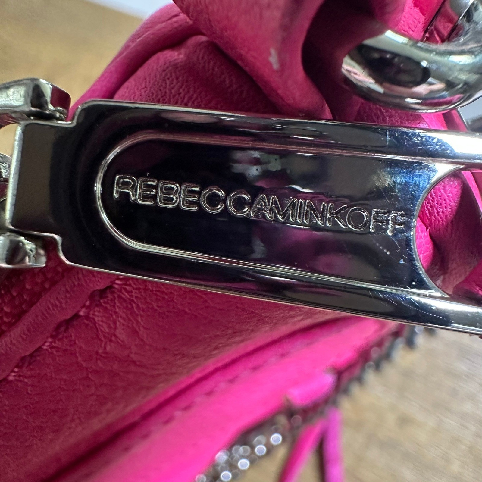 Rebecca Minkoff Mini MAC Crossbody HandBag Purse Neon Pink Leather Silver