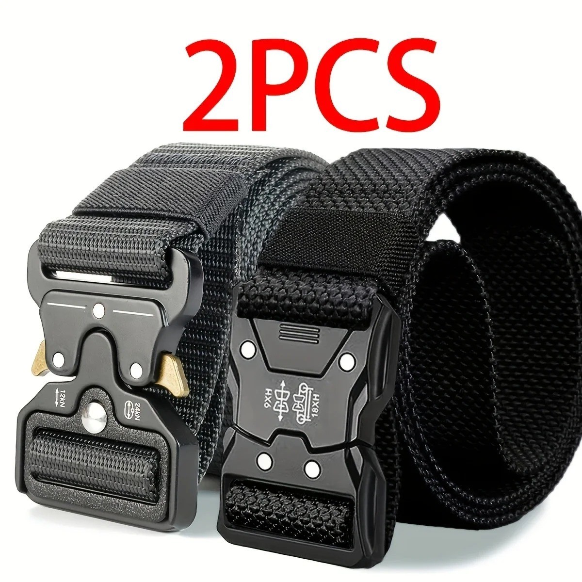 2PCS Mens Tactical Belt Quick Release Buckle Nylon Waist Belt for Hiking Fishing