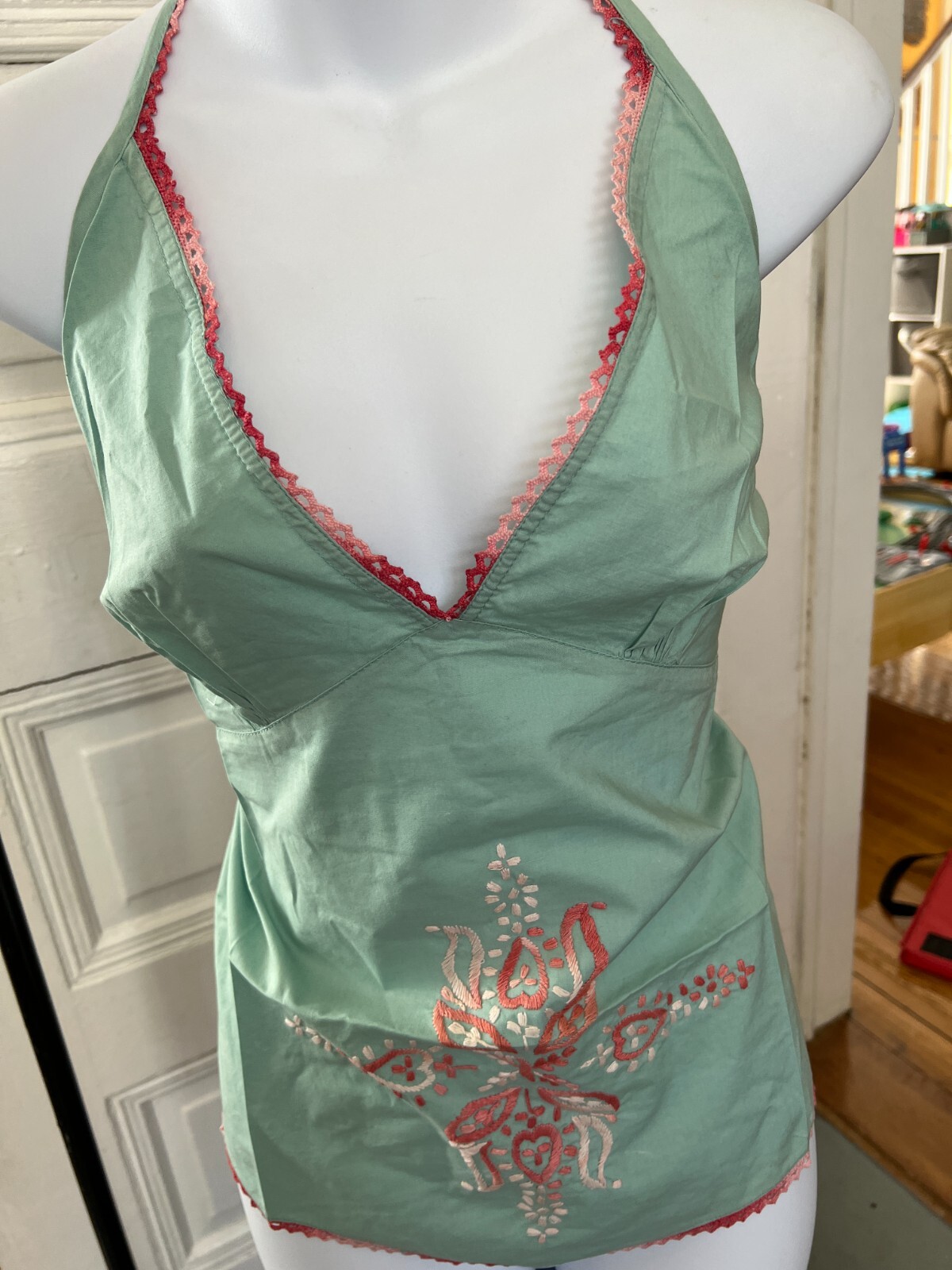 Funky People Halter top, green and pink. Size medium