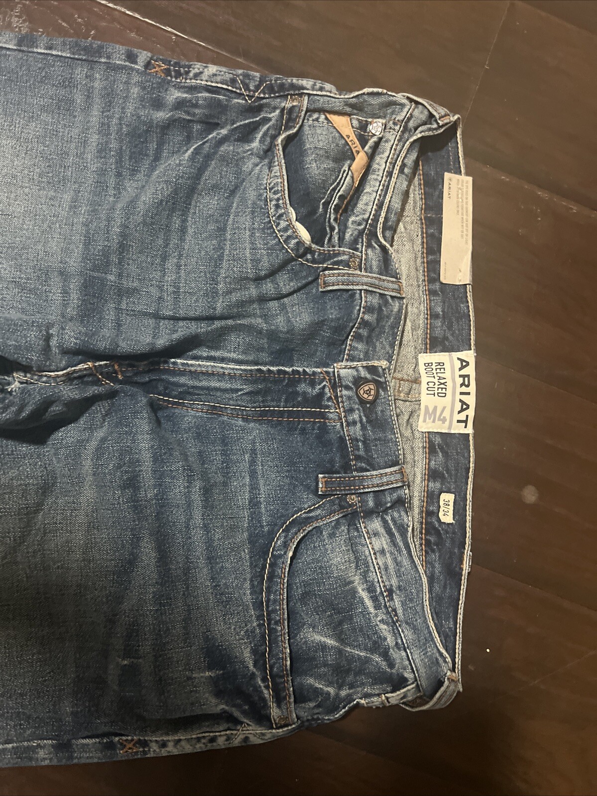 Ariat Men’s M4 Low Rise Relaxed Boot Cut 38×34 Distressed Blue Jeans