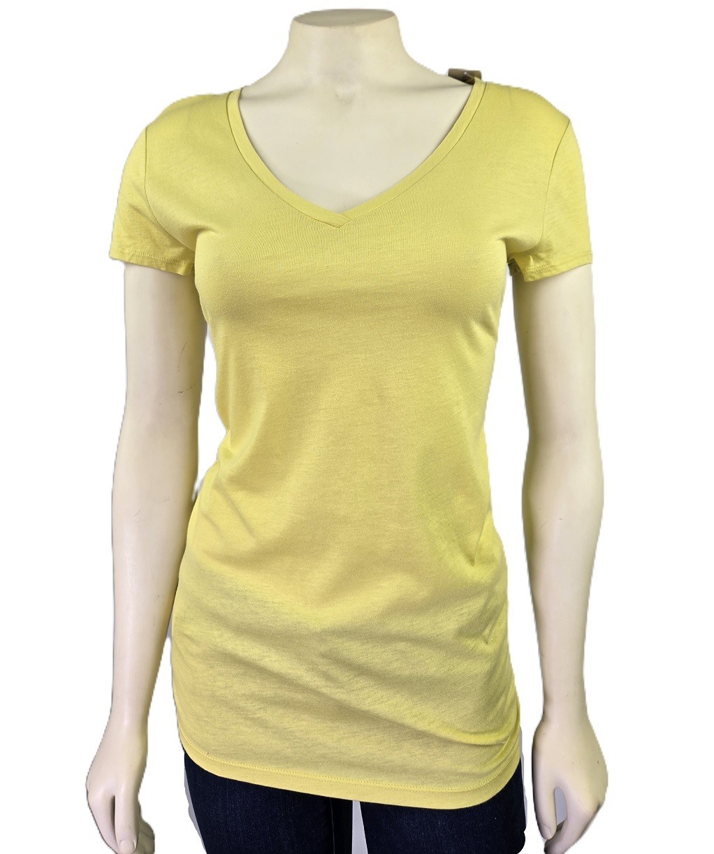 NWT Ann Taylor Yellow V-Neck cap sleeve women’s Stretch T-Shirt Size S