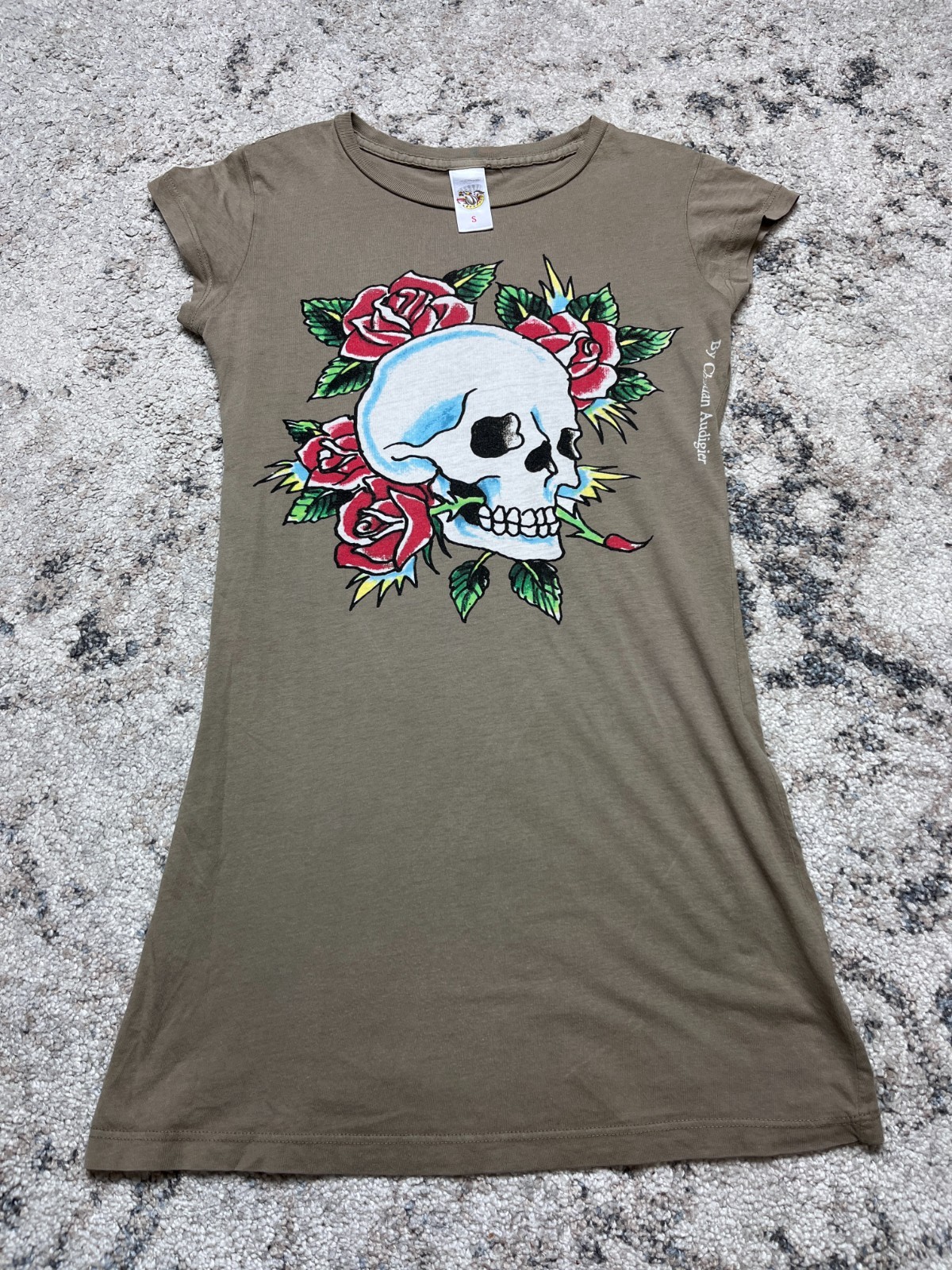 2000s ED HARDY BY CHRISTIAN AUDIGIER SKULL ROSES Y2K LONG TEE