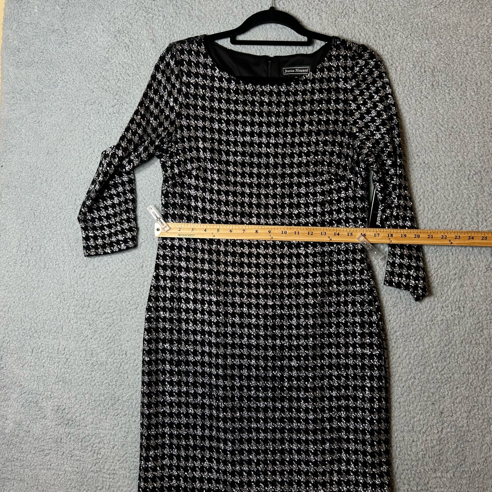 Jessica Howard Dress Womens 10 Black Houndstooth Glitter Knit Shift Dress NEW