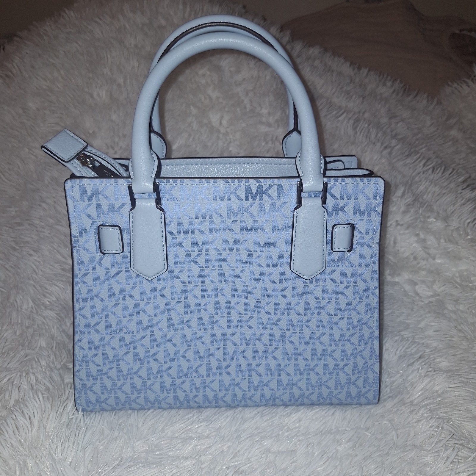 Michael Kors Hamilton Blue Monogram Satchel Top Handle Zip w/ Detachable Strap