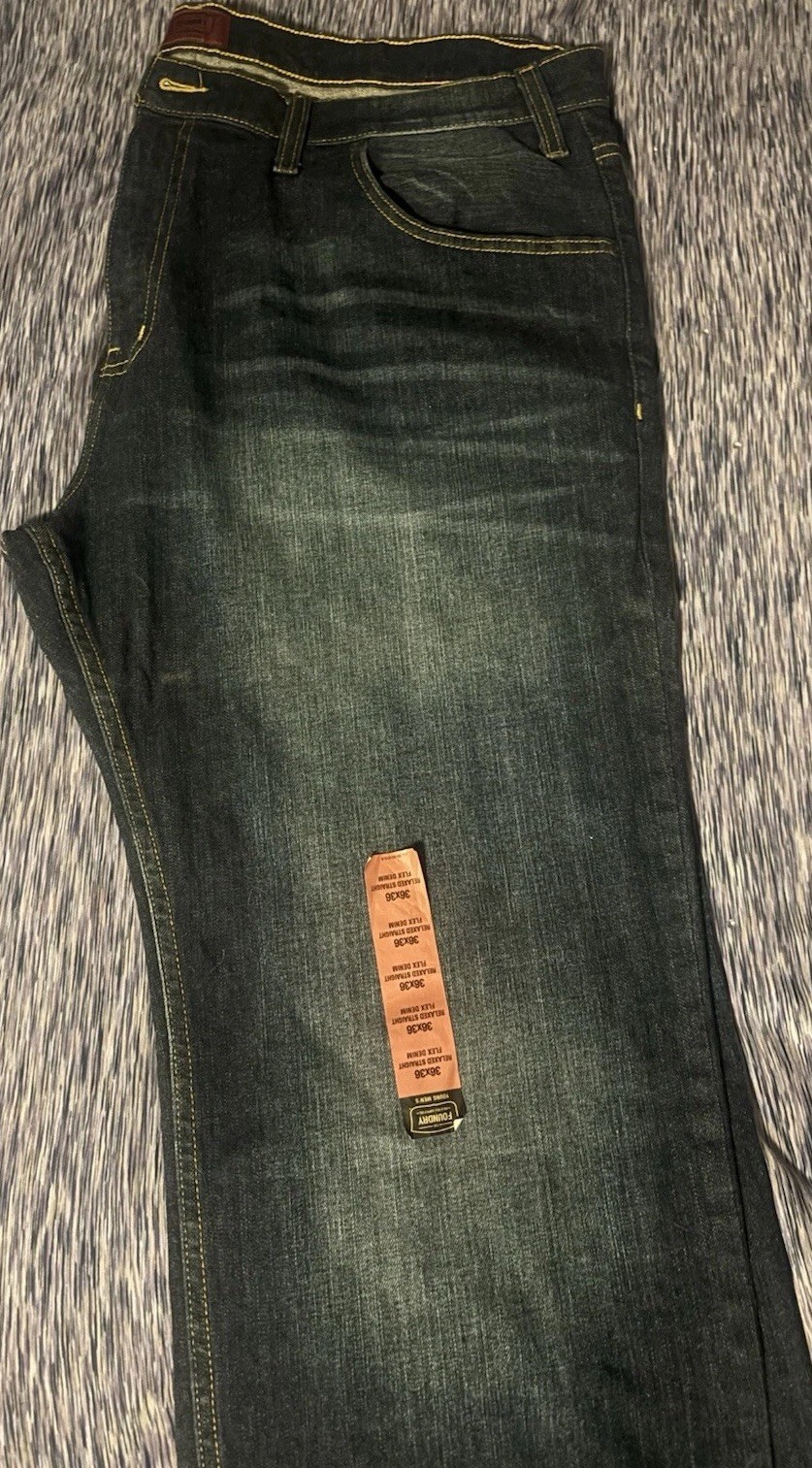NWT Men’s ARIZONA JEAN CO. ATHLETIC FIT ADVANCE FLEX 360 DARK DESTRUCTED