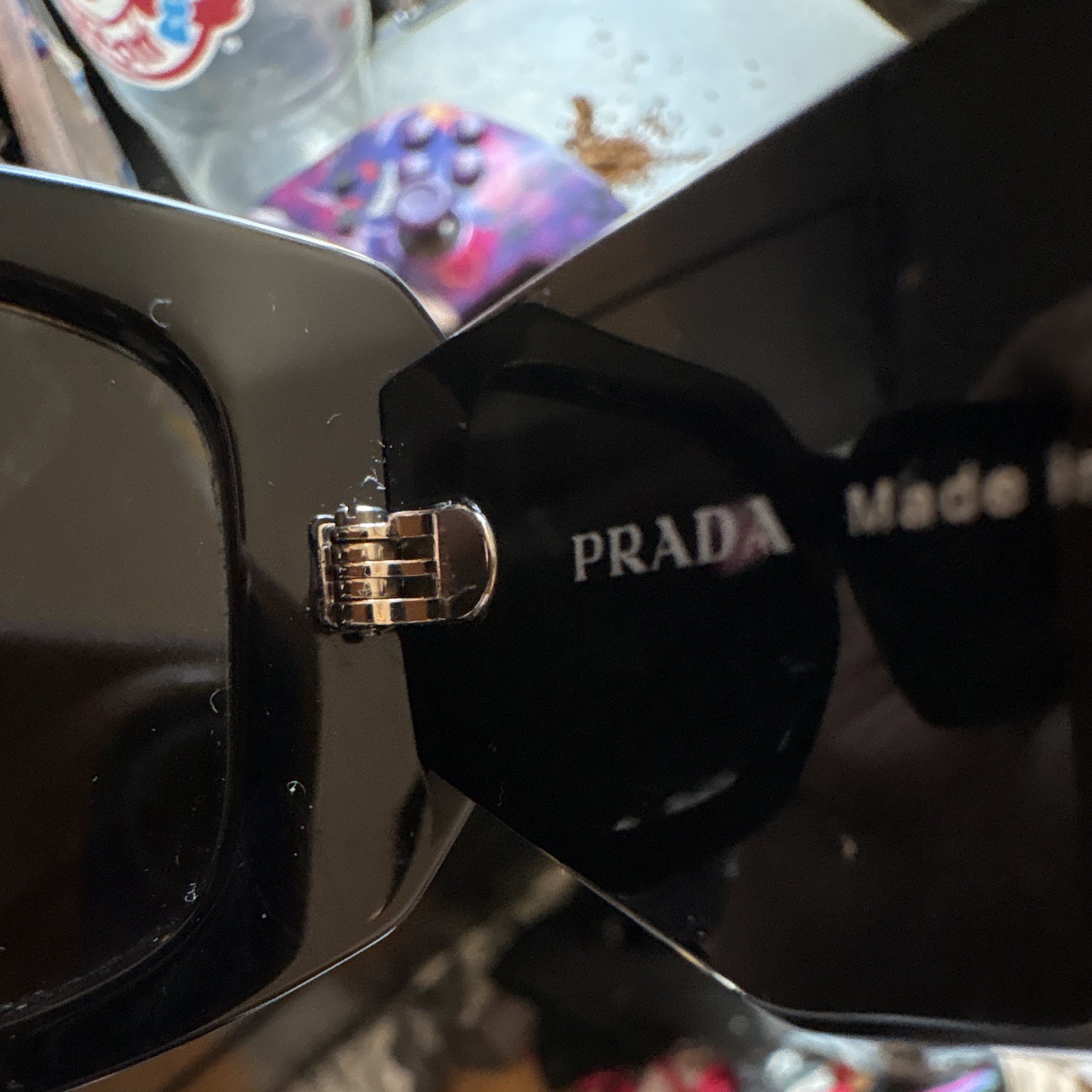 Prada SPR 17W Rectangle Sunglasses Black Frame/Black Lens Plastic 145mm