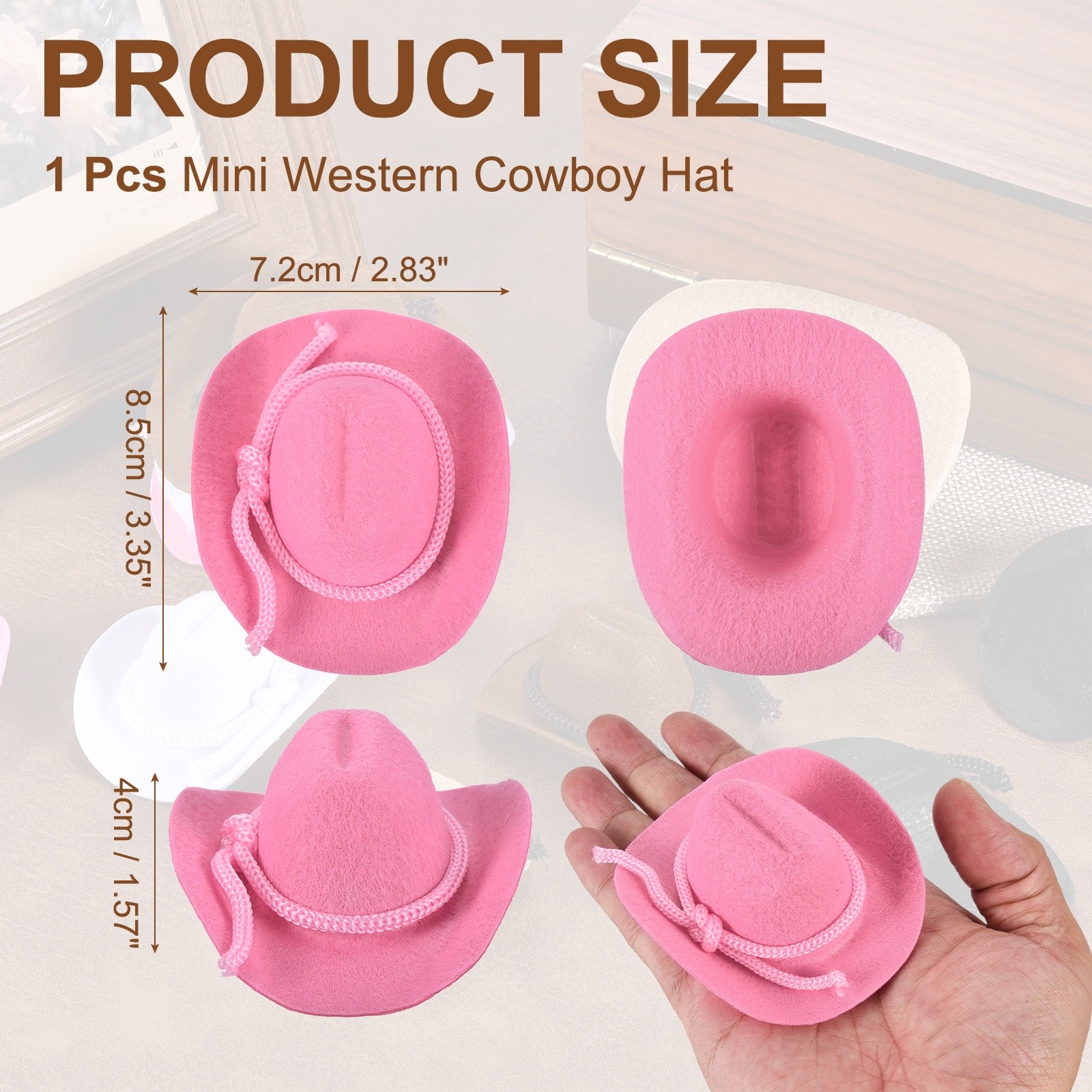 Pink Mini Cowboy Hats for Crafts Dolls Wedding, 8.5cm x 7.1cm x 4cm