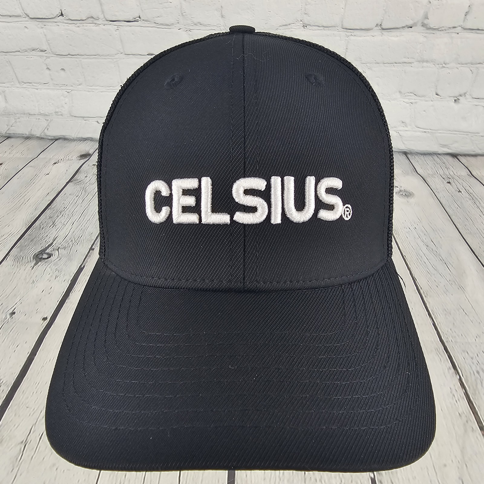 Celsius Black Trucker Hat Cap Men’s Adjustable Snapback Embroidered Raised Logo