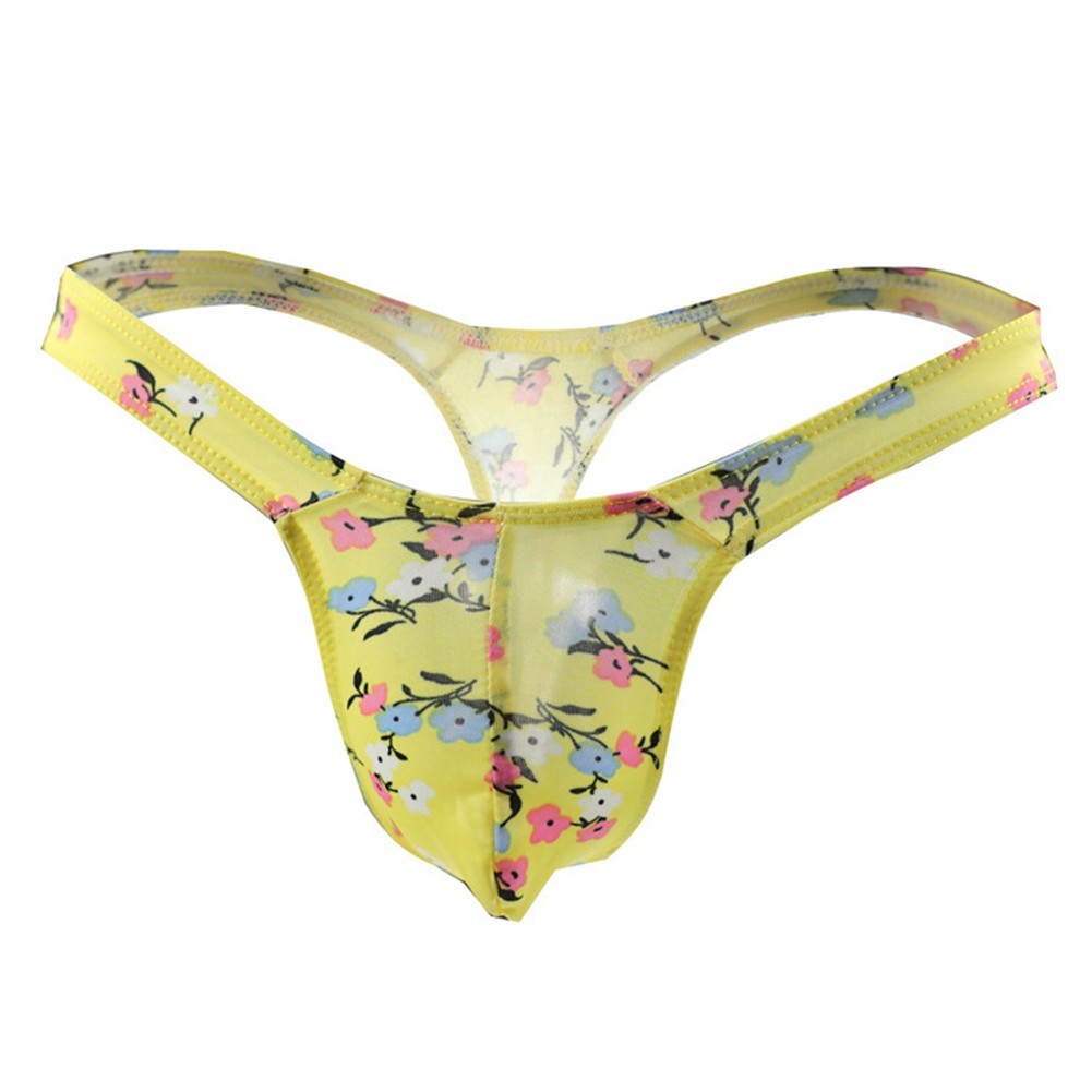 Stylish Men’s Ice Silk G string Print Briefs Thong Bikini T Back Underwear