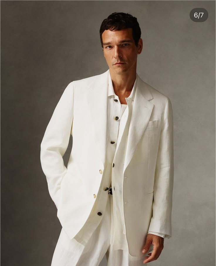 White Linen Cotton Men’s Suits Summer Casual Leisure Party Men Blazers 2 Pcs
