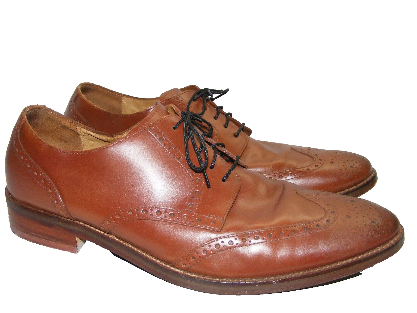 Cole Haan Mens Casual Dress Shoes Cognac Brown Leather Wingtip Oxford Size 13M