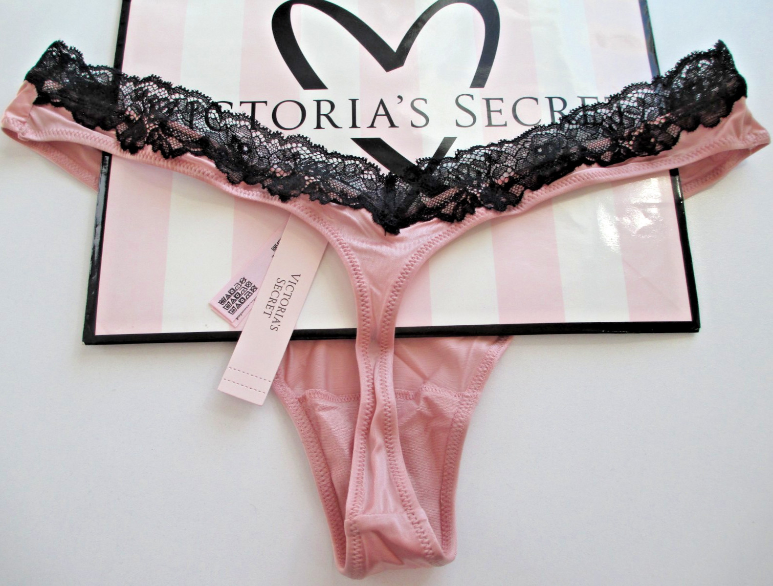 VICTORIA’S SECRET VERY SEXY High Leg Thong Panty S M L XL Pink Black Lace Trim