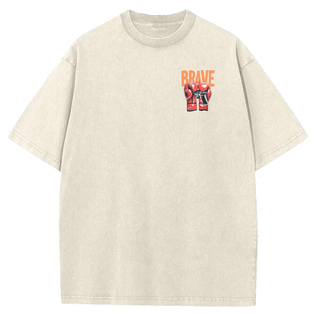 Men’s Oversized Acid Wash T-Shirt 100% Cotton Vintage BRAVE Graphic Tee