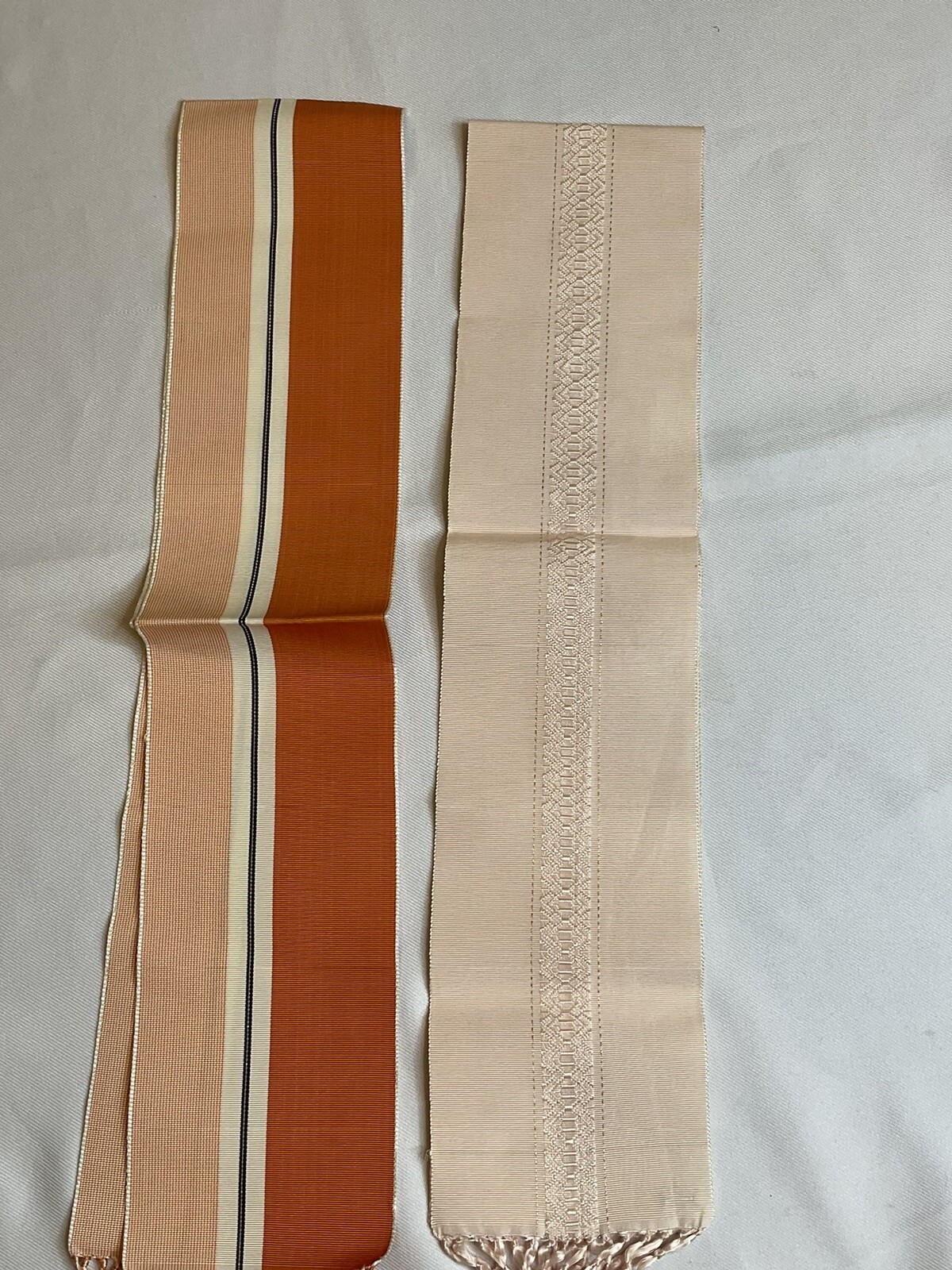 Japanese Obi Tie Waist Fabric Belt Peach Orange Stripes 40 Inches Spring Vintage
