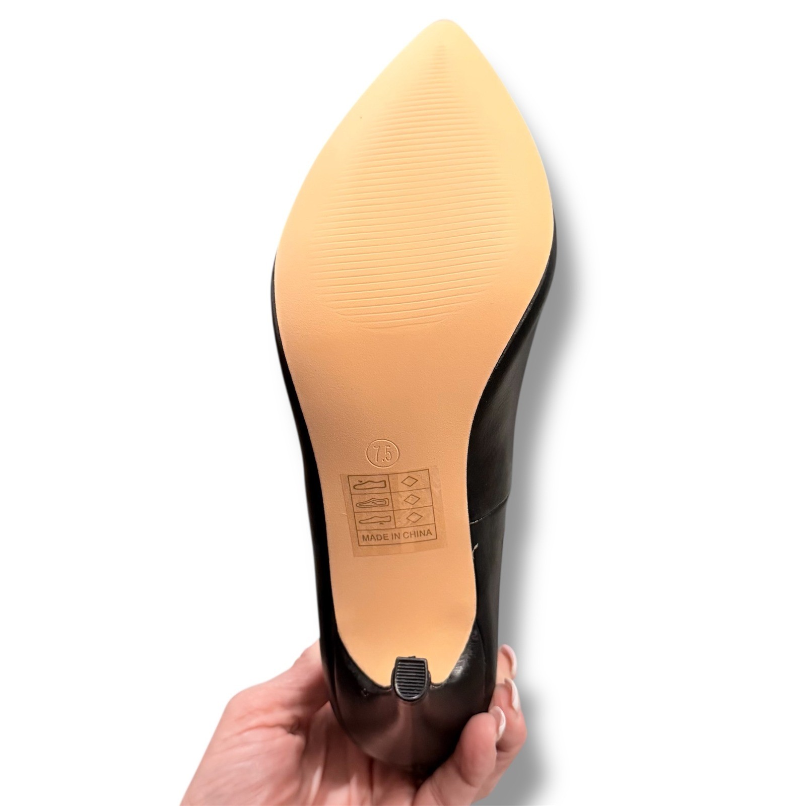 Burudani Womens Pointed Toe Pumps Black Faux Leather Stiletto Heels Sz 7.5 New