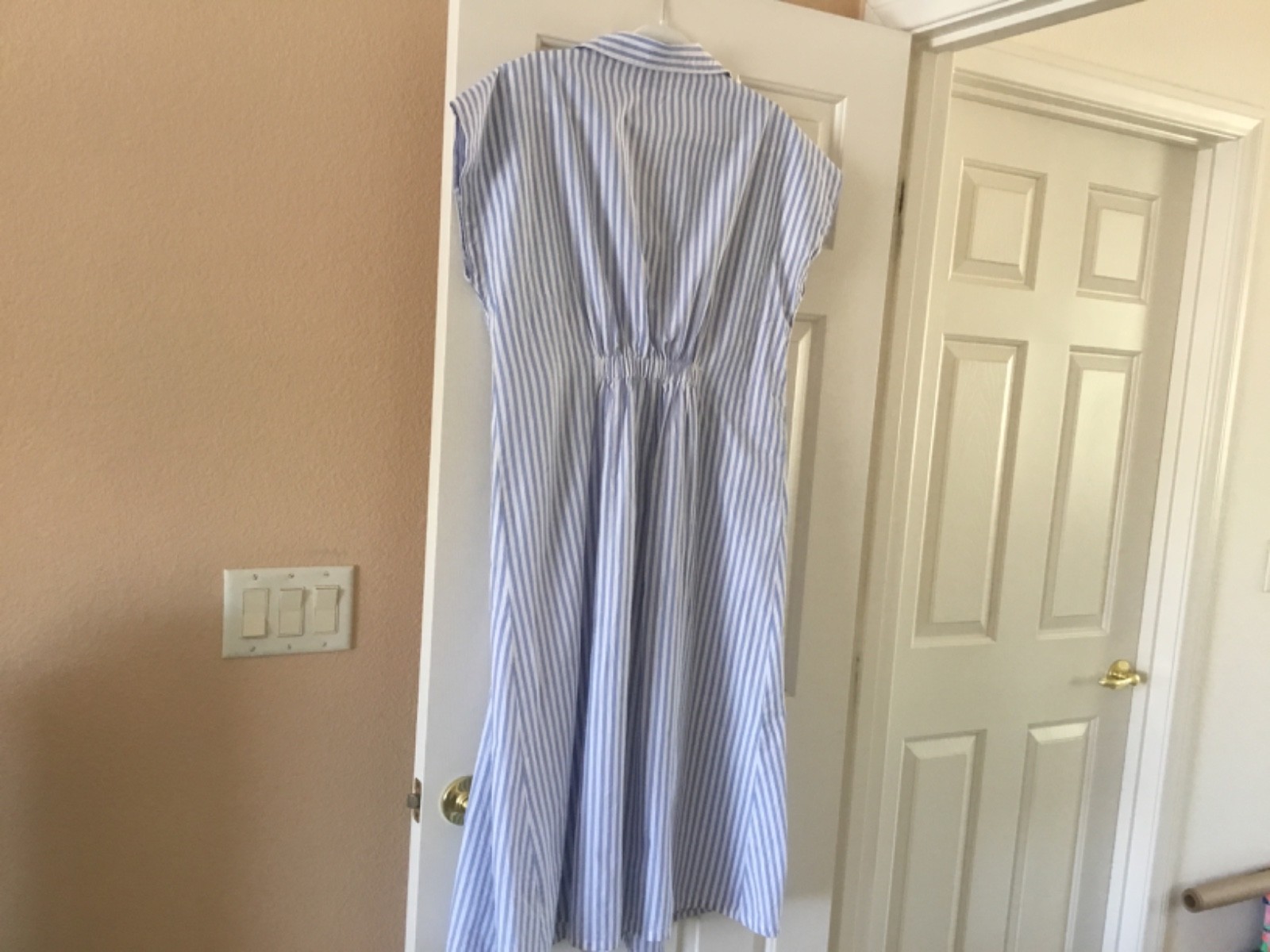 Sonoma A-line midi shirt dress 100% cotton- size L – blue and white stripes