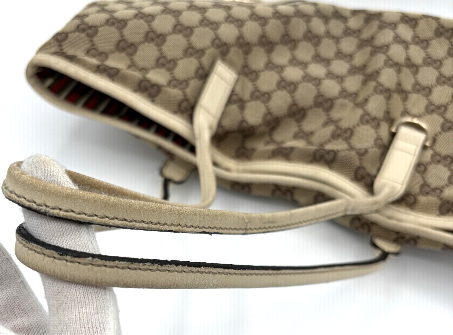 GUCCI GG Logo Abbey Shoulder Bag Canvas Leather Brown Beige Authentic 0058