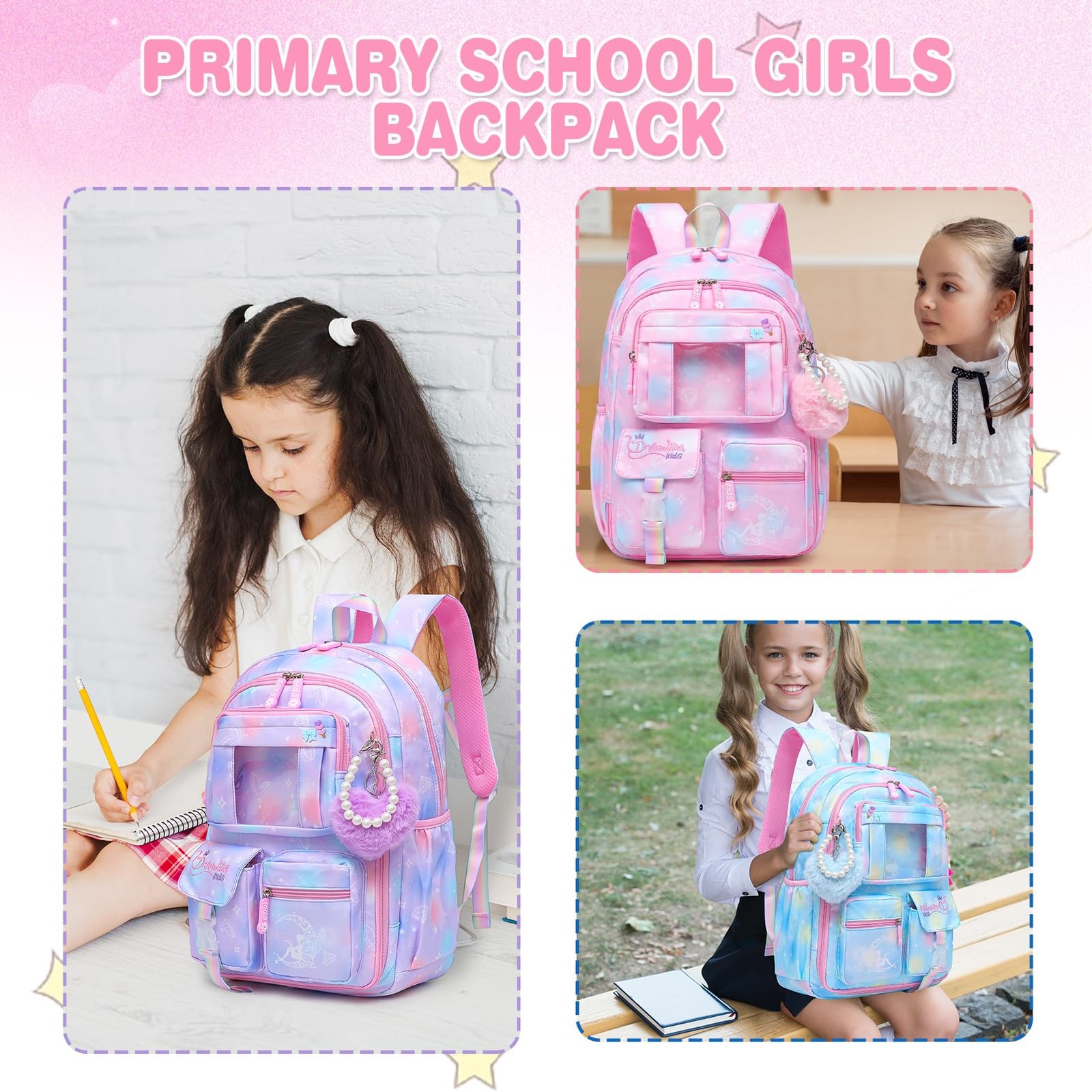 17 inch Pink Sweet Girls Backpack Splash-resistant School Bag Laptop Compartment