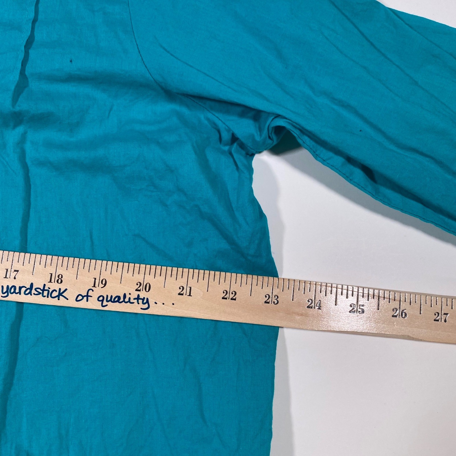 Collections Etc Teal Pleated Long Sleeve Button Up Shirt Top XXL Cotton