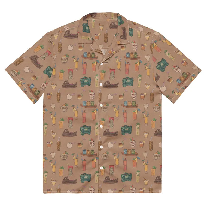 Trader Sam’s Tiki Cocktails All-Over Print Hawaiian Shirt Collared Button Up