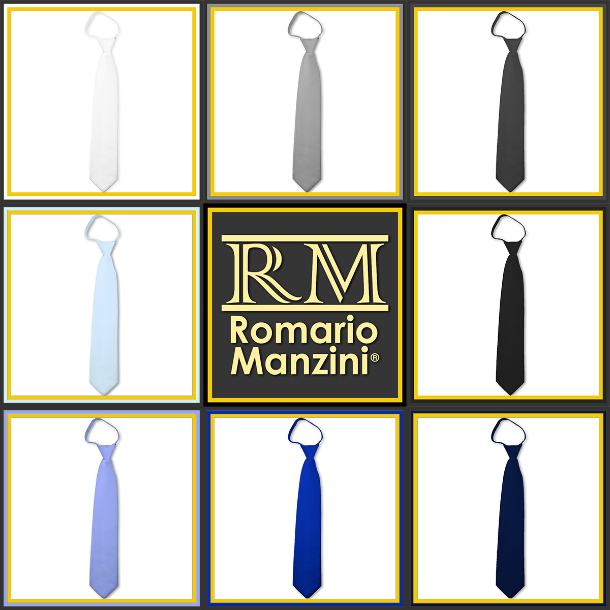 Romario Manzini® Men’s Solid Color Zipper Ties (45 colors)