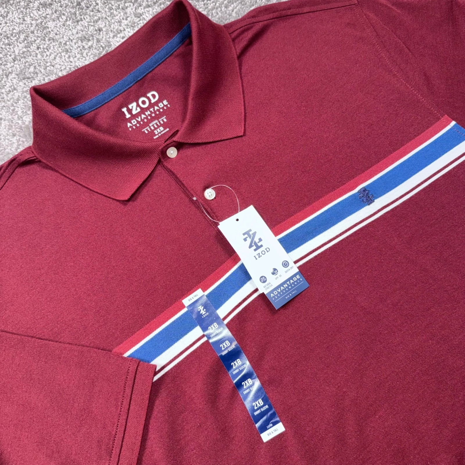 IZOD Advantage Performance Polo Mens Stretch Maroon 2XB NEW