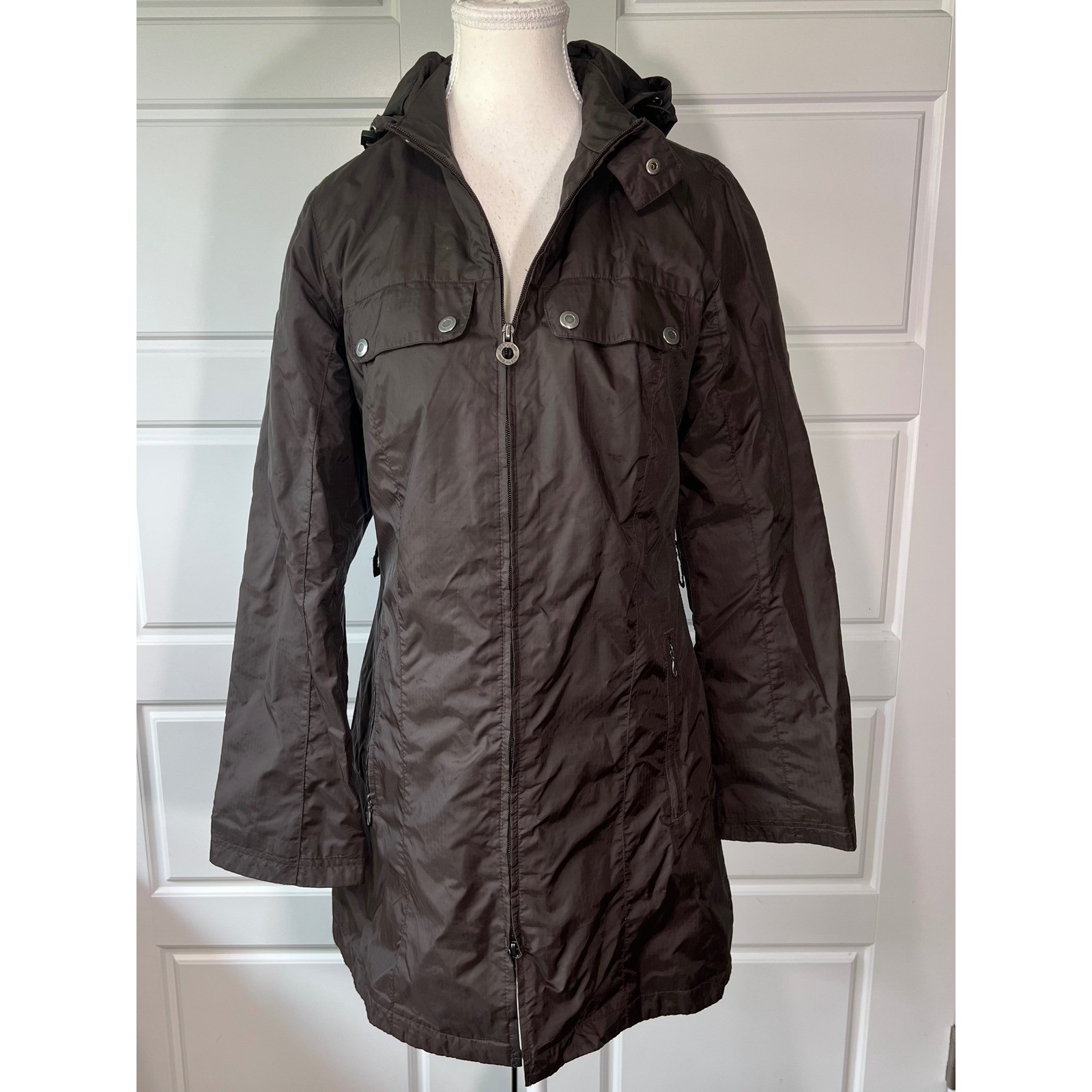North End Ladies All Climate Wear Brown Hooded Rain Coat Jacket XS