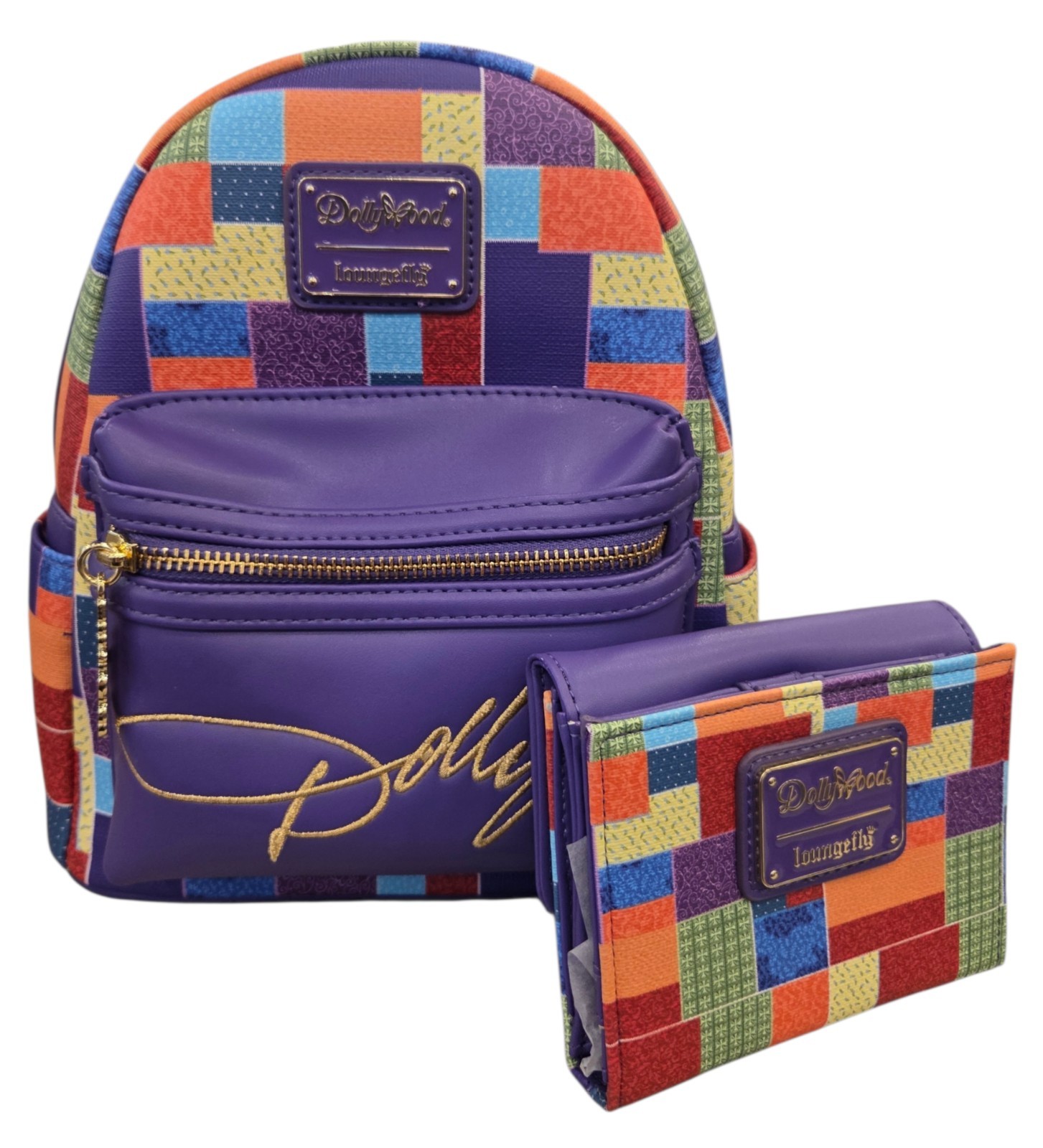 Dolly Parton Loungefly Coat Of Many Colors Backpack & Wallet Dollywood NEW