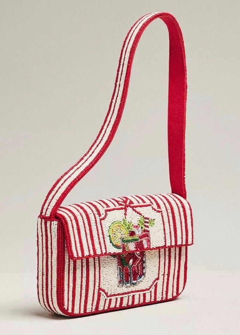 Anthropologie The Fiona Beaded Bag Food & Drink Edition Stripe Cocktail NWT