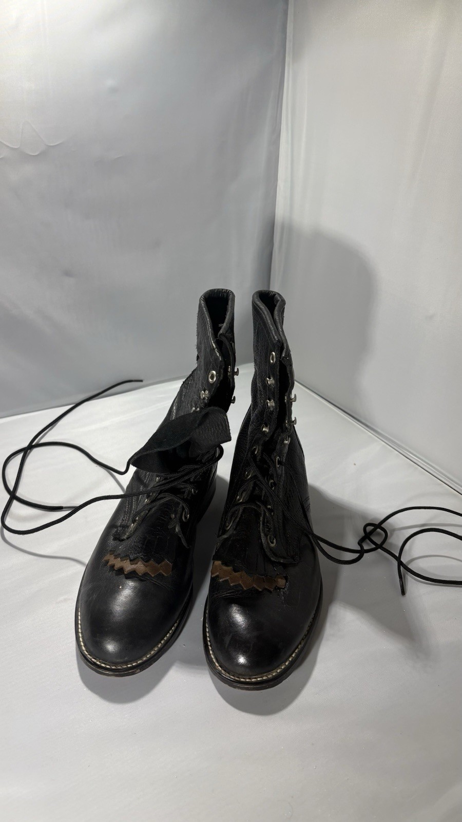 Laredo Women’s Black Leather Combat Lace-Up Boots Pre-Owned 9M