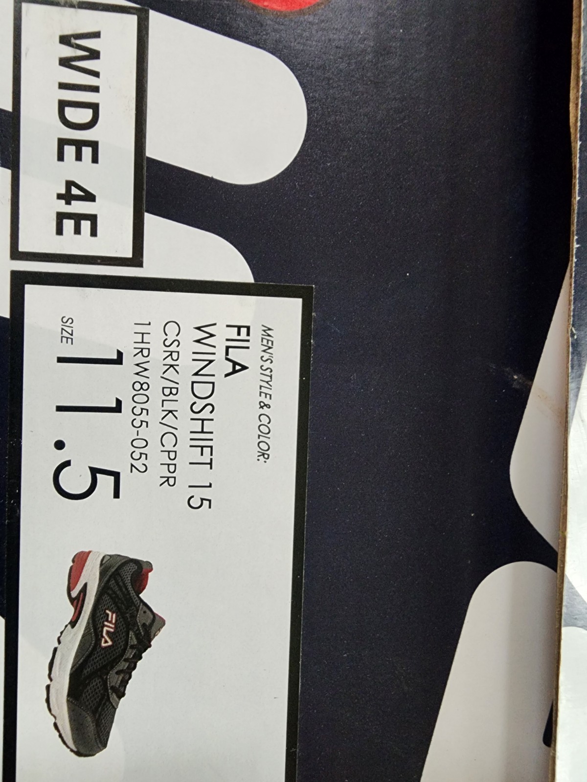 NIB Men’s FILA Windshift , Sz 11.5 Wide 4E, GRAY RED Trim